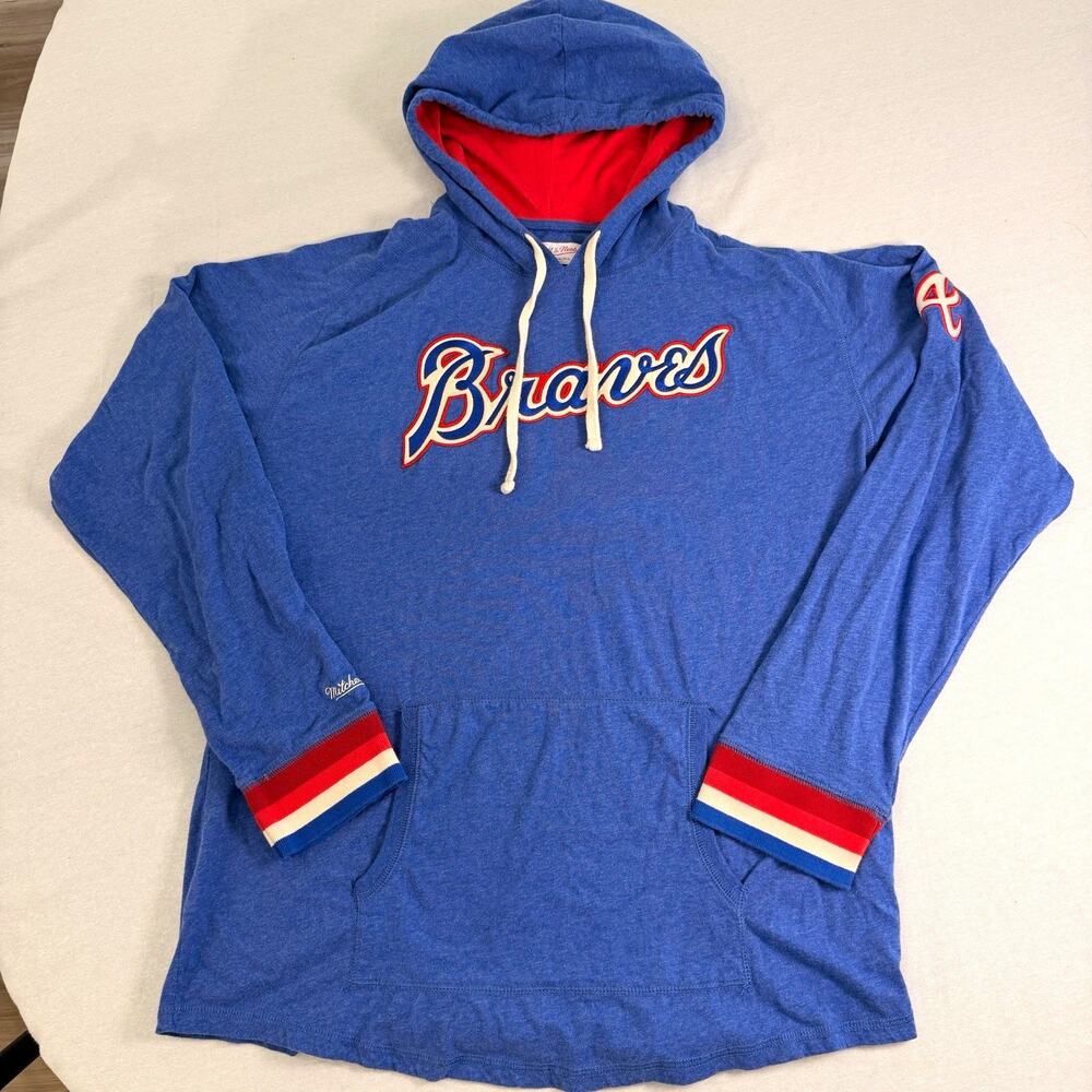 Mitchell & Ness Atlanta Braves Lightweight Hoodie Shirt Mens Size 2XL Blue